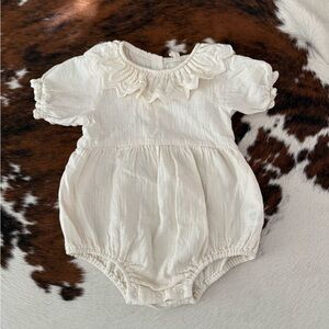 Quincy Mae Cream Ruffled Baby Romper